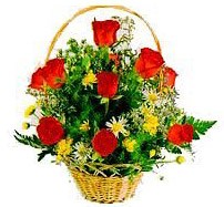 Çankaya yurtiçi ve yurtdışı çiçek siparişi  sepet içerisinde 11 adet gül ve kir çiçekleri