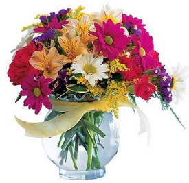  Çankaya çiçek yolla , çiçek gönder , çiçekçi   cam yada mika içerisinde karisik mevsim çiçekleri