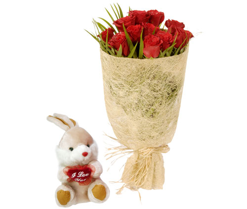 10 adet kirmizi gül ve küçük pelus oyuncak  Ankara çiçek siparişi Çankaya çiçek satışı 