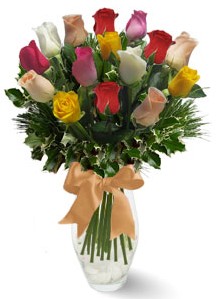15 adet vazoda renkli gül  Çankaya çiçek yolla , çiçek gönder , çiçekçi  