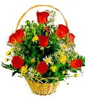 9 adet gül ve sepette kır çiçekleri  Çankaya çiçek yolla , çiçek gönder , çiçekçi  