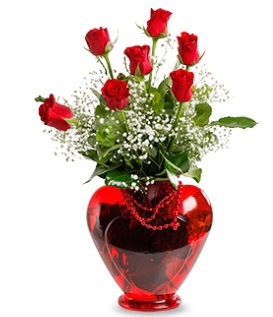 Kalp cam içinde 7 adet kırmızı gül  Ankara Çankaya online çiçekçi , çiçek siparişi  