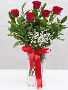 cam vazo içerisinde 5 adet kırmızı gül  Ankara çiçek siparişi Çankaya çiçek satışı 