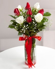5 kırmızı 4 beyaz gül vazoda  Ankara çiçek siparişi Çankaya çiçek satışı 