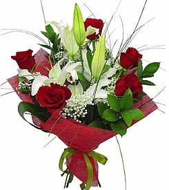 1 dal kazablanka 5 kırmızı gül buketi  Ankara Çankaya internetten çiçek siparişi 