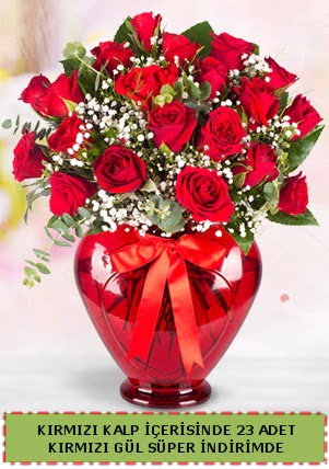 Kırmızı kalp içerisinde 23 adet kırmızı gül  Çankaya çiçek servisi , çiçekçi adresleri 