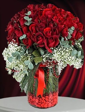 Cam vazoda 51 adet gül söz nişan çiçeği  Çankaya hediye sevgilime hediye çiçek 