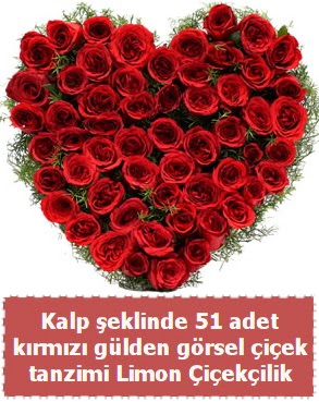 51 kırmızı gülden kalp şeklinde çiçek tanzim  Çankaya çiçek servisi , çiçekçi adresleri 