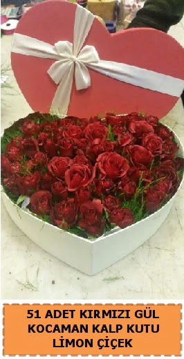51 adet kırmızı gül kocaman kalp kutu  Çankaya hediye sevgilime hediye çiçek 