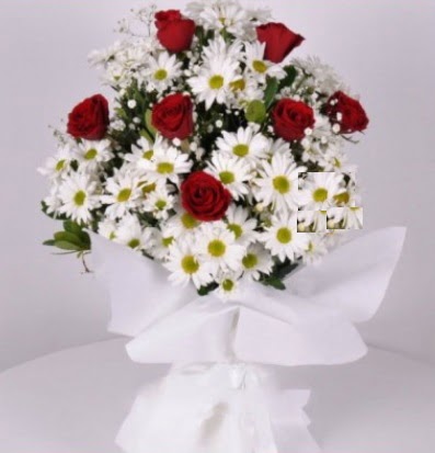 7 adet kırmızı gül ve papatyalar krizantem  Çankaya çiçek yolla , çiçek gönder , çiçekçi  