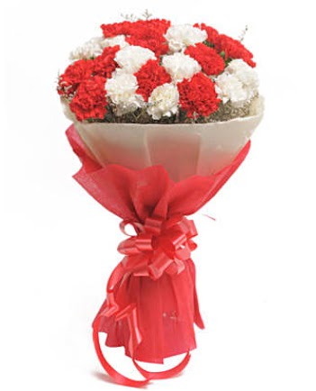 21 adet kırmızı beyaz karanfil buketi  Çankaya çiçek servisi , çiçekçi adresleri 