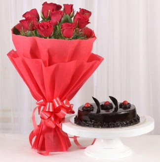 10 Adet kırmızı gül ve 4 kişilik yaş pasta  Çankaya çiçek yolla , çiçek gönder , çiçekçi  
