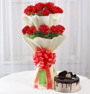 20 adet kırmızı karanfil buketi ve yaş pasta  Çankaya çiçekçiler 14 şubat sevgililer günü çiçek 