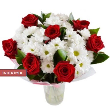 7 kırmızı gül ve 1 demet krizantem  Çankaya çiçekçiler 14 şubat sevgililer günü çiçek 