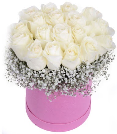 Renkli kutuda 19 adet beyaz gül  Çankaya çiçek yolla , çiçek gönder , çiçekçi  